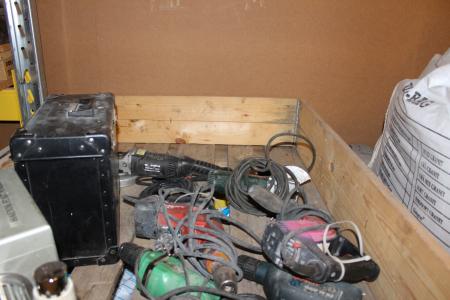 Pallet with tools, hammer drill, drill, angle grinder, etc.