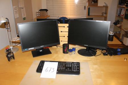 2 Stück. Computer-Monitore und Tastatur