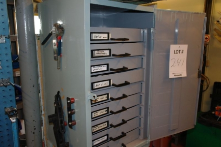 Tool cabinet with content: drills and unbraco tools and more