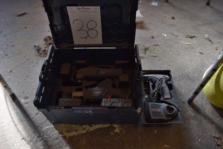 Batteriboremaskine, finecutter, bajonetsav AKKU + lader og 2 stk. batterier