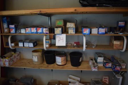 Contents of 3 shelves, miscellaneous coach screws, carriage bolts, nuts, etc.