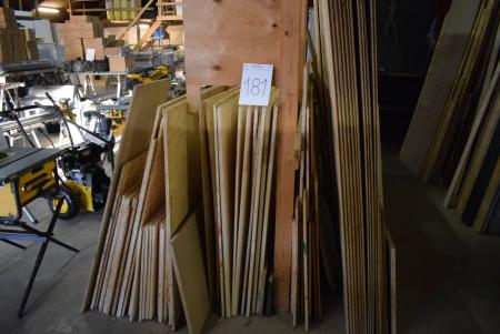 Lot various Douglas board, particle board in the rack and the wall