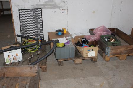 Pallets with tools and electric parts, etc.