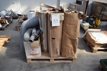 Pallet with various steel chimney, pull rings, hoses, etc.