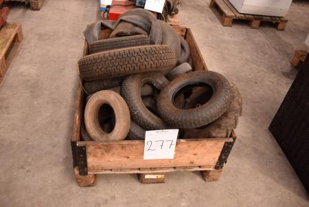 Pallet with various tires and tubes