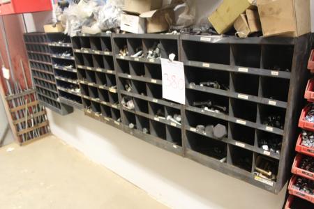 5 assortment shelves with bolts lock buckles and more.