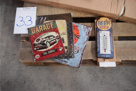 3 pieces. enamel signs + Thermometer