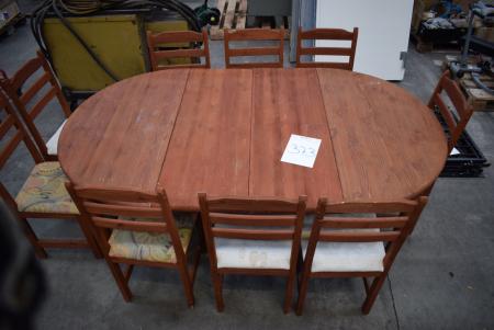 Oval spisebord L 196 cm + 9 stk. stole