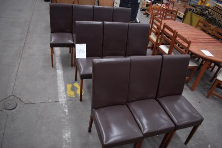10 pcs. dining chairs, brown leather