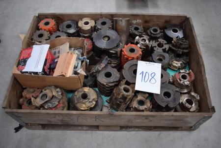 Pallet with various cylindrical cutter, milling tools for windows and doors + assorted platter