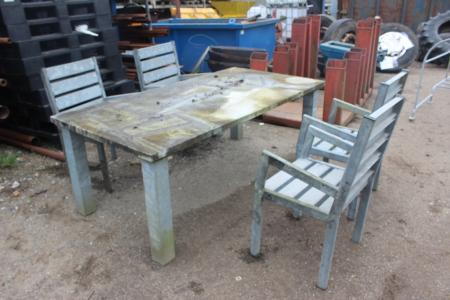 Ude spisebord beton med 4 galvaniseret stole vægt cirka 250 kg 200x100x72 cm
