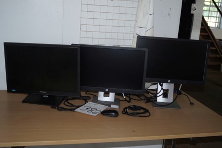 3 PC-Bildschirme mit Kabeln und HDMI-Anschluss