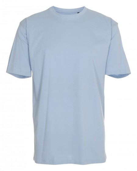 Unpressurized press without usage: 50 pcs. round neck t-shirt, light blue, 100% cotton. 2 XS - 4 S - 8 M - 14 L - 17 XL - 5 XXL