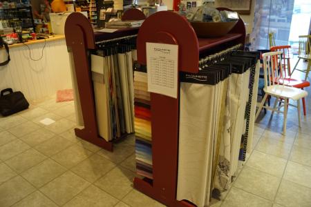 2 sets of shelves with fabric samples