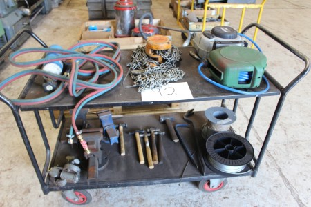 Div. Air hose reels, oxygen & gas equipment, waist etc. on a trolley - a trolley is not included