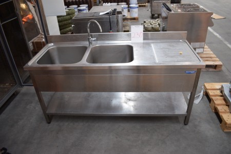 Industri opvaskebord med  2 vaske + armatur L 180 x B 70 x H 85 cm