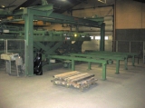 Planing line (profiling planer) including: destacker from packer with destacking of packages from two positions, Dimter no. 89257, Komm. 6506/1, Year of Manufacture: 1995. To lift no. 1 (8T) via (4) angle sprocket conveyors. To lift no. 2 (8T) via driven roller conveyor (komm. 6503/2, 1.5 meter. Joulin double vacuum yoke on gantry covering both lifts, destacker subjects on (7) elevation jibs, angle transport with straps to angle sprocket conveyors with bars for separation, angle sprocket conveyors, driven roller conveyor with driven overhead pressure wheel for planer feeding; four-side planer, Kupfermühle, 400 x 100 mm, Year of Manufacture: 1984. 7 meter runout conveyor with tilter for placing on (6) angle sprocket coveyors with bars Dynagrade stress grading system; driven conveyor. Dimpter cross cut line consisting of driven infeed from planing line; angle sprocket conveyors for separation, infeed conveyor for saw; Dimpter saw, inclined waste conveyor with push bar conveyor with additional angle conveyor for waste; colour spray for stress grade printing; 19 meter driven roller conveyor, (2) angle sprocket conveyors for grading profiles in inner and outher profiles. Driven roller conveyor, length app. 21 meters (Dimpter 89257, komm. 6506/10, Year of Manufacture: 1995. (7) angle sprocket conveyors with push bars. Lifting system for elevation of subjects to roller conveyor. Driven roller conveyor: 15 meters in front of finger joint machine. Finger joint milling machine (HK 400L, 1995, 10-6506, 10kW) with gluing unit. Driven runout roller conveyor. Angle sprocket conveyor with (7) chains. Roller conveyour with infeed unit. Dimpter press. Dimpter cross cutter. Driven runout belt conveyor. 37 meter driven runout roller conveyor with overhead pinch roll. Optional left / right destacking
