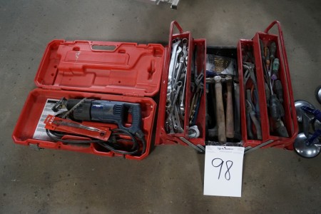 Toolbox with contents + bayonet saw