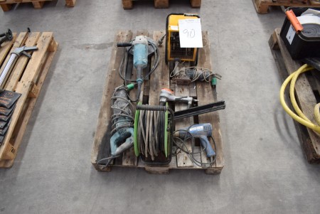 Miscellaneous hand. Angle grinder, reciprocating saw m.m.Ikke tested + 2kW fan heater cable reel +