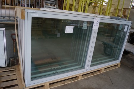 5 Stück Holz / Aluminium. Fenster, doppelt, hellgrau, innen weiß, zweiteilig, H: 118 B: 260 cm.