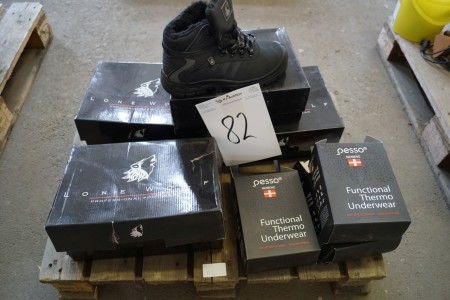 3 pieces. thermo underwear, size M, - 2 XL, - 3XL, 4 pairs of safety shoes size 39, - 2 pieces. 41, - 46