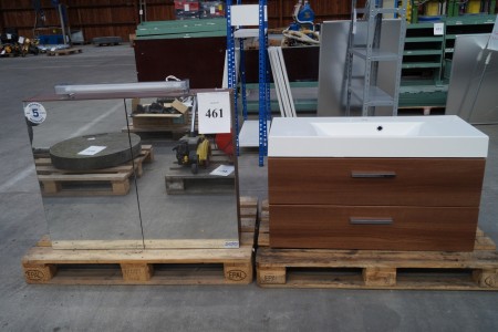 Badmöbel mit Waschbecken und Schubladen 100 L x D x 65 H 65 cm + Einheit mit Spiegel 100 und Licht L x 85 cm H
