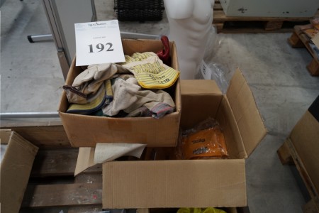Box with work gloves and tool belts