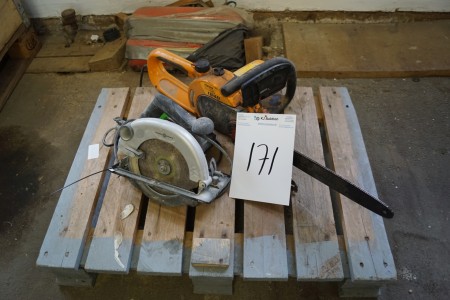 Electric chainsaw, electric circular saw, not tested.