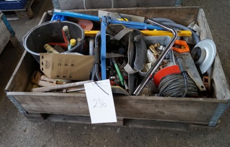 Various tools, cable drum, fittings and more