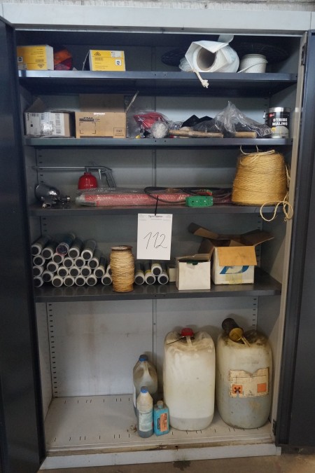 Steel cabinet with contents, grease, paint spray, electrical items and more