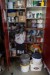 Contents of the bookcase, as well as the contents of the cabinet, paint pipe fittings and more