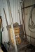 Various wheels, air concrete hammer, repair case, miscellaneous contents in cabinet, various tools, lifting straps and more