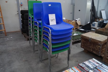 22 pcs. plastic stacking chairs, green and blue