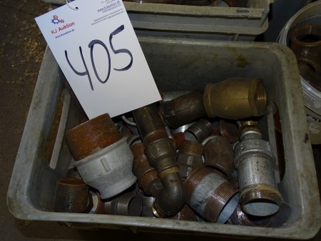 Various fittings, four boxes + bucket