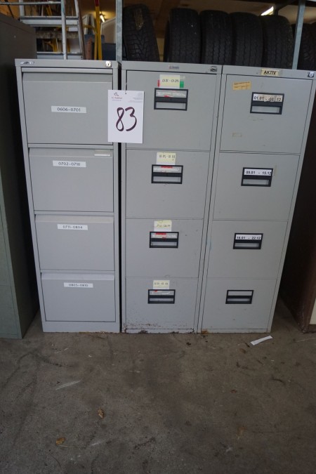 3 file cabinets with 4 drawers each, height 132 cm, width 40 cm, depth 62 cm