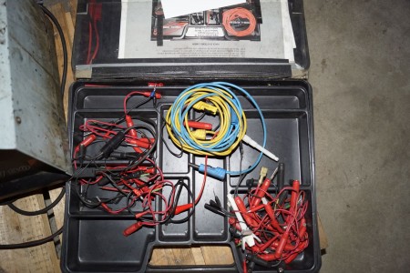 Battery charger, Bosch LW30E, and various test leads