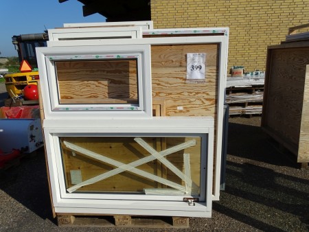 Pallet with windows with and without glass of different sizes