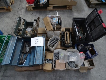 Various nuts and bolts + 3 tool boxes with various contents