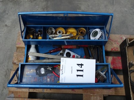 Tool box containing various clamps, etc.