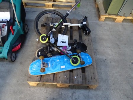 1-hjulet cykel, 2 stk. skateboard + 1 stk. løbehjul