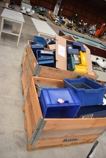 3 pallets of various plastic boxes