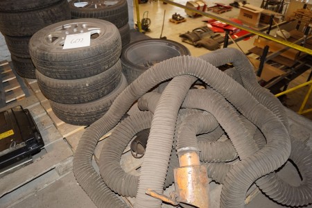 Various exhaust hose, tires with alloy wheels, etc. on 4 pallets