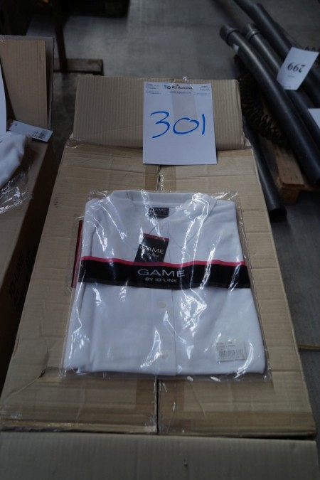 3 kasser Polo-shirts Game, hvide. 1 x M, 1 x L, 1 x XL (30 stk./kasse)