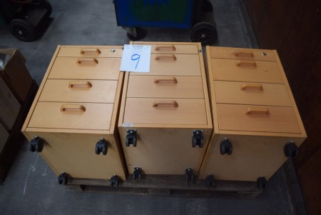 Drawer cabinets on wheels, 3 pcs