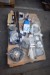 Palle with miscellaneous: Glass for safety goggles, inserts for hearing protection, abrasive tools, air wrench, - unused, water separator etc.