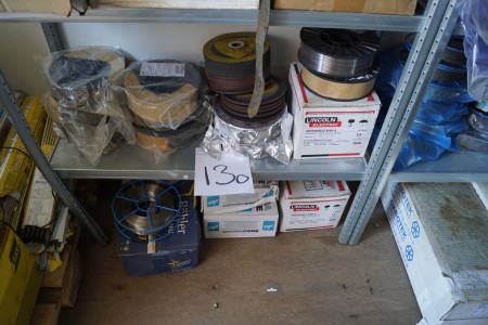 Shelf and floor with grinding wheels and wire