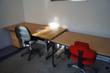 1 piece Raise lower table L: 180 cm D: 90 cm and 1 table L: 140 cm H: 72 cm D: 70 cm., With 2 office chairs and 1 drawer cabinet.