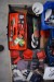 Various hand tools, work gloves, spotlight + 2 pcs. gas bottles and various chemicals