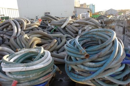 Large batch of water hoses and exhaust hoses + (5) aluminum ladders