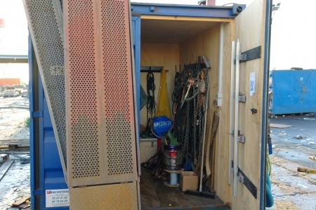 Utility Container with cutting equipment: (2) cut "pigs" Koike Sanso Kogyo IK-72T, (5) chain lever blocks,, Kito + (5) stud welding guns + welding cables + metal letters and numbers